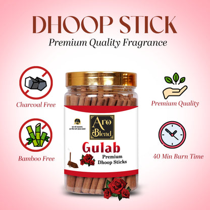 Aroblend Premium Golden Watch & Gulab, Mogra, Chandan Dry Dhoop Sticks | (100gms×3) 300 Gram Jar | Golden Luxury Watch Free