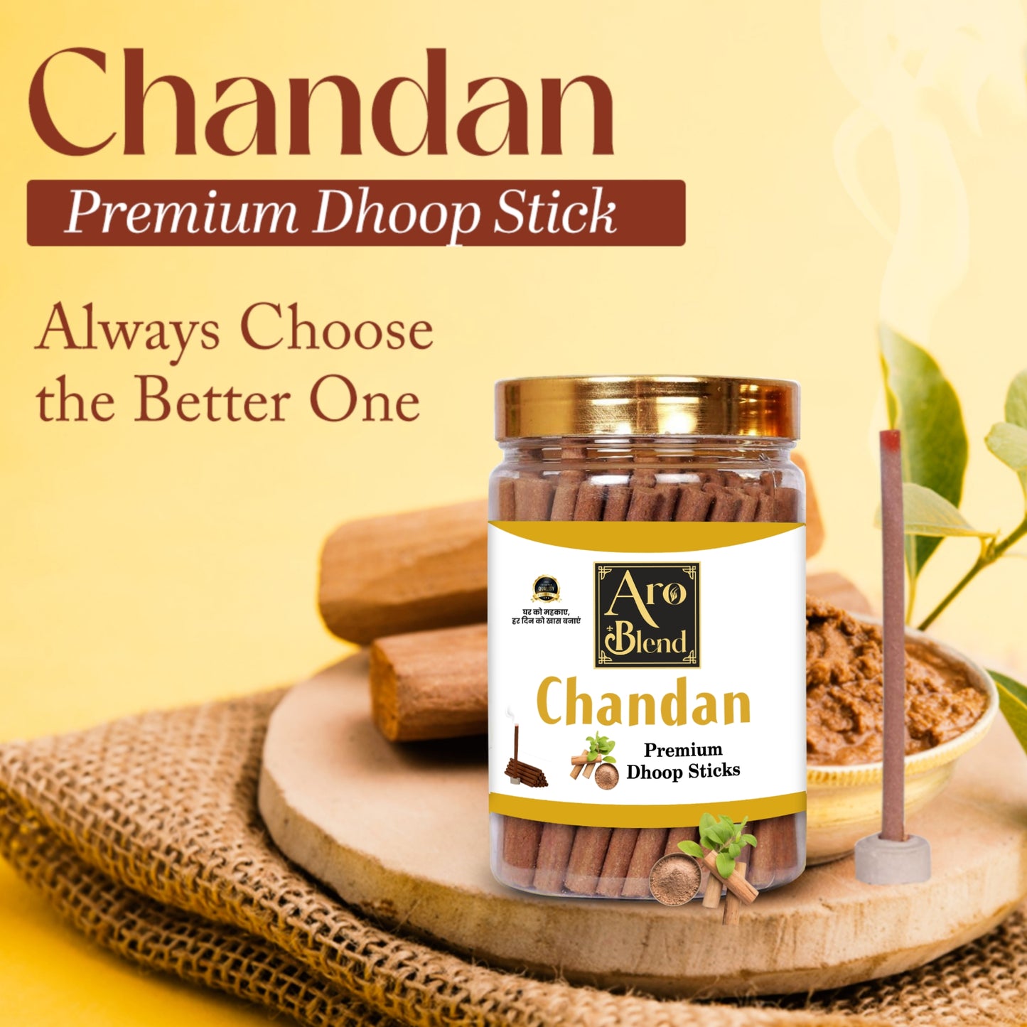 Aroblend Premium Gulab, Mogra, Chandan, Panchvati, Pineapple & Lavender Dry Dhoop Incense Sticks Combo Pack Of 6 Jar For Room Freshness, & Yoga Meditation