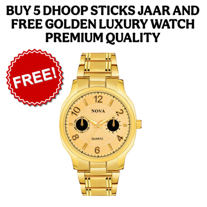 Aroblend Premium Gulab, Mogra, Chandan, Pineapple & Lavender Dry Dhoop Sticks And Golden Luxury Watch Free